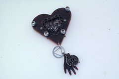 Artisan Hand Wrought Mixed Metals Heart Hand Drop Pin Brooch