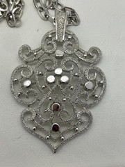 VTG 1970-80’S DOUBLE STRAND TRIFARI* SILVER TONE HEART NECKLACE, 46″