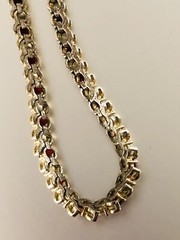 Vtg. 925 Gold Vermeil Ruby Colored Rhinestones & Cubic Zirconia Tennis Bracelet