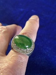 Vintage Estate 50’s Sterling &18k Green Jadeite Men’s Ring Size 9.75 Eyecatcher