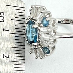 Sterling Deco Atomic Starburst Cocktail Ring London Blue Topaz White Topaz SZ 6