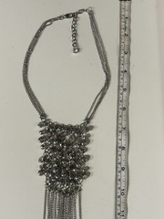 Vintage Silver Toned Bib Necklace with Multiple Rhinestones & Tassels