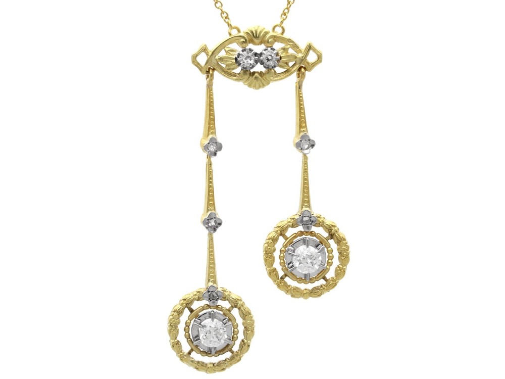 Antique 0.93Ct Diamond and 18k Yellow Gold Necklace Circa 1920
