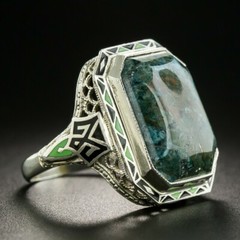 1930’s Vintage Art Deco Chalcedony (20 x 17 mm) Quartz In 925 Solid Silver Ring