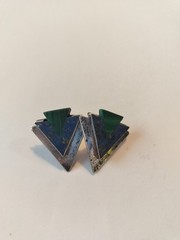 Vintage Sterling Silver Taxaco Mexico Brutalist Malachite Lapis Lazuli Earrings