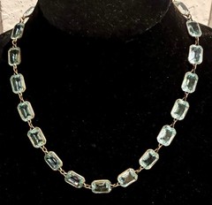 VTG CZECH Blue Bezel Set Rectangle Faceted Crystal GF Brass RIVIÈRE NECKLACE