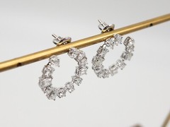 $8K 3ct VS G Natural OVAL Emerald Pear Cut Diamond 14k White Gold HOOP Earrings