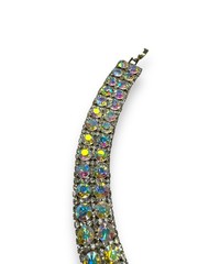Aurora Borealis Crystal Rhinestone Bracelet 6.75″ Fold Over Clasp Vintage