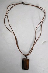 Rectangle Tiger Eye Brown Shell Penadant Necklace Brown Leather Cord 925 Silver