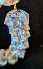 RARE Art Deco Hexagon beaded silver rock crystal 18” necklace