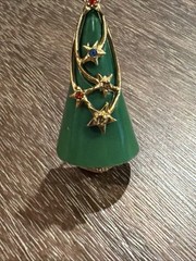 ARTHUR PEPPER ART MCM CHRISTMAS TREE GREEN ENAMEL STAR RHINESTONES 2″ BROOCH PIN