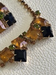 Vintage Juliana D&E Amber And Black Rhinestone Necklace Earring Set