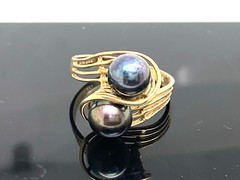 Black Purple Pearl Cocktail Ring 14k Yellow Gold Estate Jewelry Women’s Size 6.5