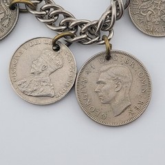Vintage Coins From Around the World Charm Bracelet Souvenir 1924 to 1956 7.5″