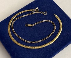 L3 2x Gold Filled Bracelet Lot 7″ Flat Cuban Curb Link Chain Victorian Gf Vtg