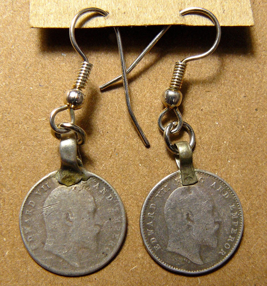 BRITISH RAJ COIN EARRINGS_2 SILVER ANNA_HYPOALLERGENIC WIRES_KING ED VII_1903&06