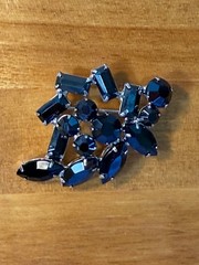 VTG MCM Signed “Continental” Black Rhinestone Japanned Floral Brooch 2″L x1.50″W