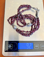 Vintage 3-Strand Garnet Chip Necklace 20” w/ Tribal Silver Beads – 92g Artisan S