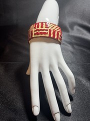 Vintage Lanvin Paris Couture Runway Red, Cream and Gold Enamel Bracelet-RARE!