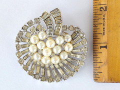 Vintage Jomaz Brooch Joseph Mazer Clear Rhinestone Pearl Pave Pin Unsigned