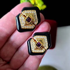 Vintage Swarovski Swan Mark Gold Tone Hinged Pierced Earrings