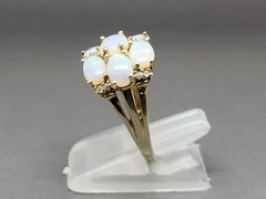 Womans Vintage Fire Opal Diamond Cluster Sterling Silver Cocktail Ring Size 5.5