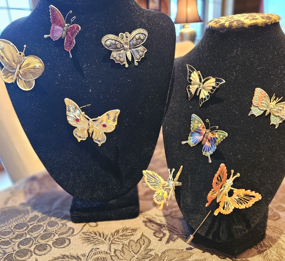 Vintage BUTTERFLY Pins Lot Of 8 AAI, D’ovlan, Damascene Enamel, Mesh