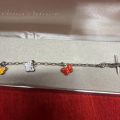 VINTAGE STERLING SILVER BRACELET ENAMELED BUTTERFLY CHARMS ROLO CHAIN (27a)