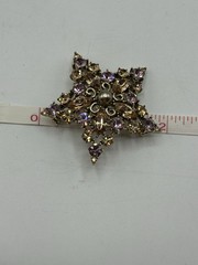 Vtg Signed GRAZIANO Gold-tone Pink & Topaz Color Rhinestone Star Brooch