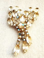 Gorgeous Vintage AB and Clear Rhinestone Dangle Brooch Pin & Earrings