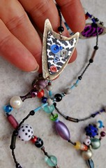 Vintage Glass, plastic and metal necklace, multicolour