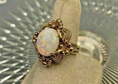 Lab-Created Fire Opal 2Ct Oval Solitaire Art Deco Ring 14K Yellow Gold Plated