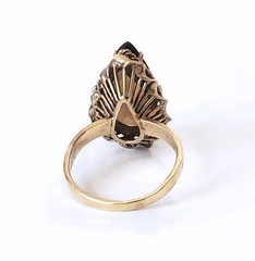 Retro 14K Gold 30s-40s Vintage Smoky Quartz Topaz 10 Ct Pear Huge Cocktail Ring