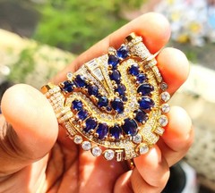 4Ct Oval Cut Lab Created Blue Sapphire Brooch Pin 14K Yellow Gold Plated Silver