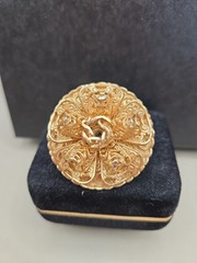 Vintage Filigree Scarf Ring Clip Western Germany Ornate Goldtone Round Detailed