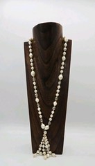Faux Pearl Tassel Necklace asymmetrical Beaded Waterfall Gold tone Vintage 29 in
