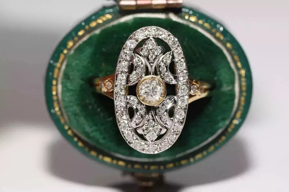 Art Deco Vintage Style Round Lab Created Diamond Engagement 14K Gold Finish Ring