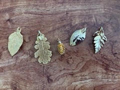 Vintage 1980’s Gold Plated Real Leaves and Pinecone Handmade- lot of 5 pieces