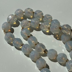 Vintage Opaline Opalite Beaded Necklace Faceted Art Glass Hand Knotted 18″