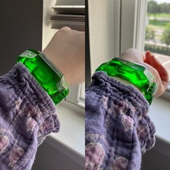 Vintage Chunky Daisy Carved Green Apple Juice Prystal Bakelite Clamper Bracelet