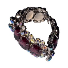 Vintage mid century Glass Oval Link & aurora borealis crystal bracelet Juliana
