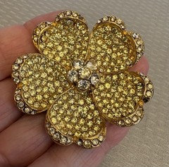 Vintage Blair Delmonico Brooch Canary Yellow Flower Brooch Pave` Rhinestone 2″