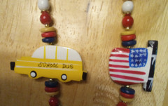 Vintage Teachers Necklace Schoolbus Apple Pencil School House American Flag 24″