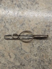 Antique Silver Tone Art Deco Tie Bar Engraved “TEL” Pre 1920 w/Faux Lizard Case