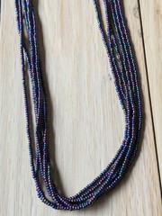 Natural Nepal Glass Seed Bead Multi Strand Necklace. Iridescent Peacock Blue 22″