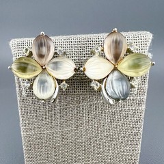 Vintage Lisner Earrings Thermoset Floral Rhinestone Silver Tone Screw Back