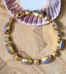 Pink Fire Opal Czech Glass In Classic Statement Tennis Gold Plated Bracelet