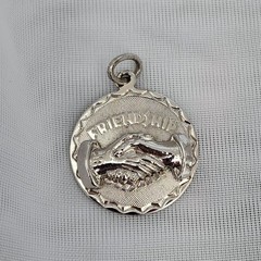 Sterling Silver Elco Friendship 3D Handshake Vintage Disc Charm Pendant 1.75″
