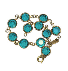 Vintage Swarovski gold-tone bezel-link bracelet Aqua blue Crystals 8″ Swan mark