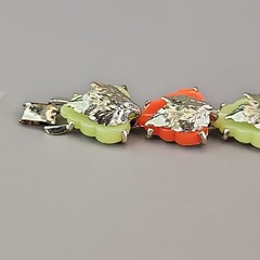 Vintage Leaf Bracelet Bright Orange Yellow Gold Tone Linked 6.5 in